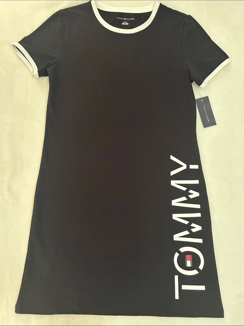 NWT Tommy Hilfiger Black Dress with White Ringer Trim and Logo